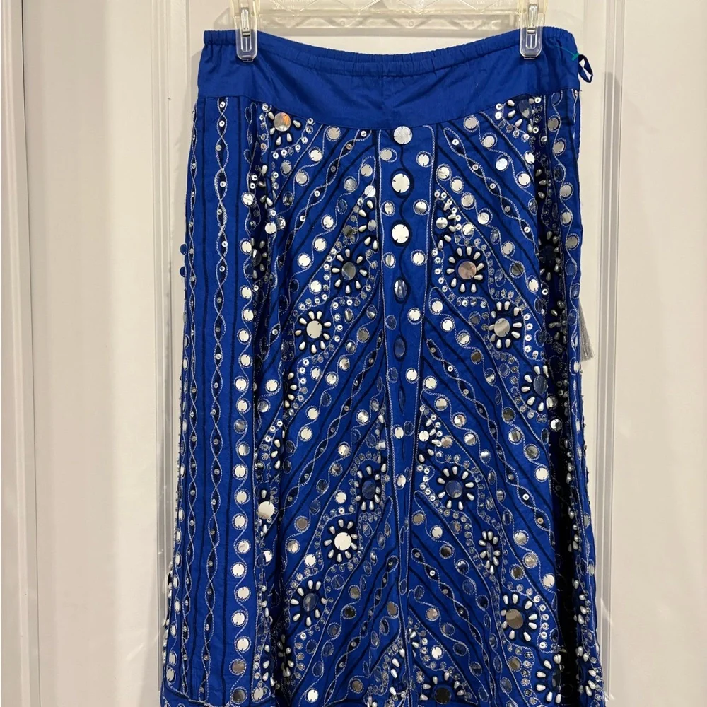 Soft Surroundings Preciosa Maxi Skirt Embroidered Beaded Boho Floral Blue PM - Picture 7 of 16